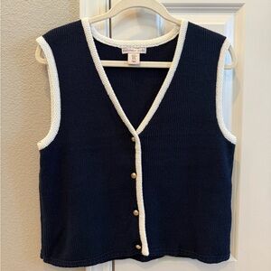 Navy V-Neck Sweater Vest with White Trim